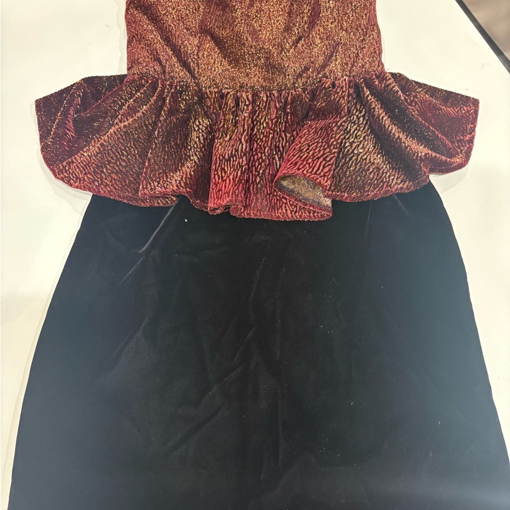 Vintage Brown & Copper Velvet Peplum Dress 4